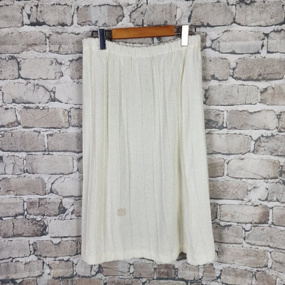 Vintage Sears Knit Midi Skirt Ivory Gathered Waist Size 16 Measures Smaller